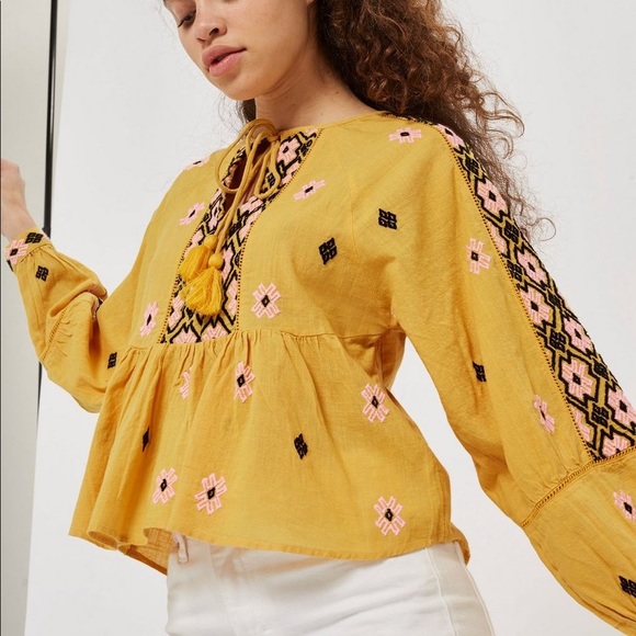 Topshop Tops - TOPSHOP Embroidered Blouse